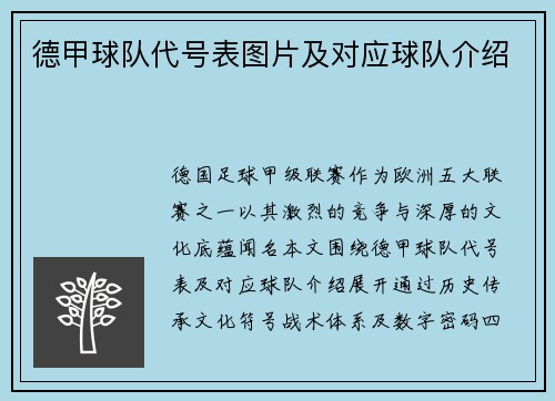 德甲球队代号表图片及对应球队介绍